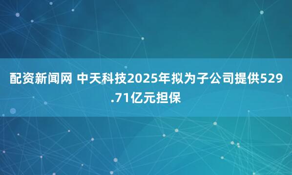 配资新闻网 中天科技2025年拟为子公司提供529.71亿元担保