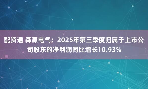 配资通 森源电气：2025年第三季度归属于上市公司股东的净利润同比增长10.93%